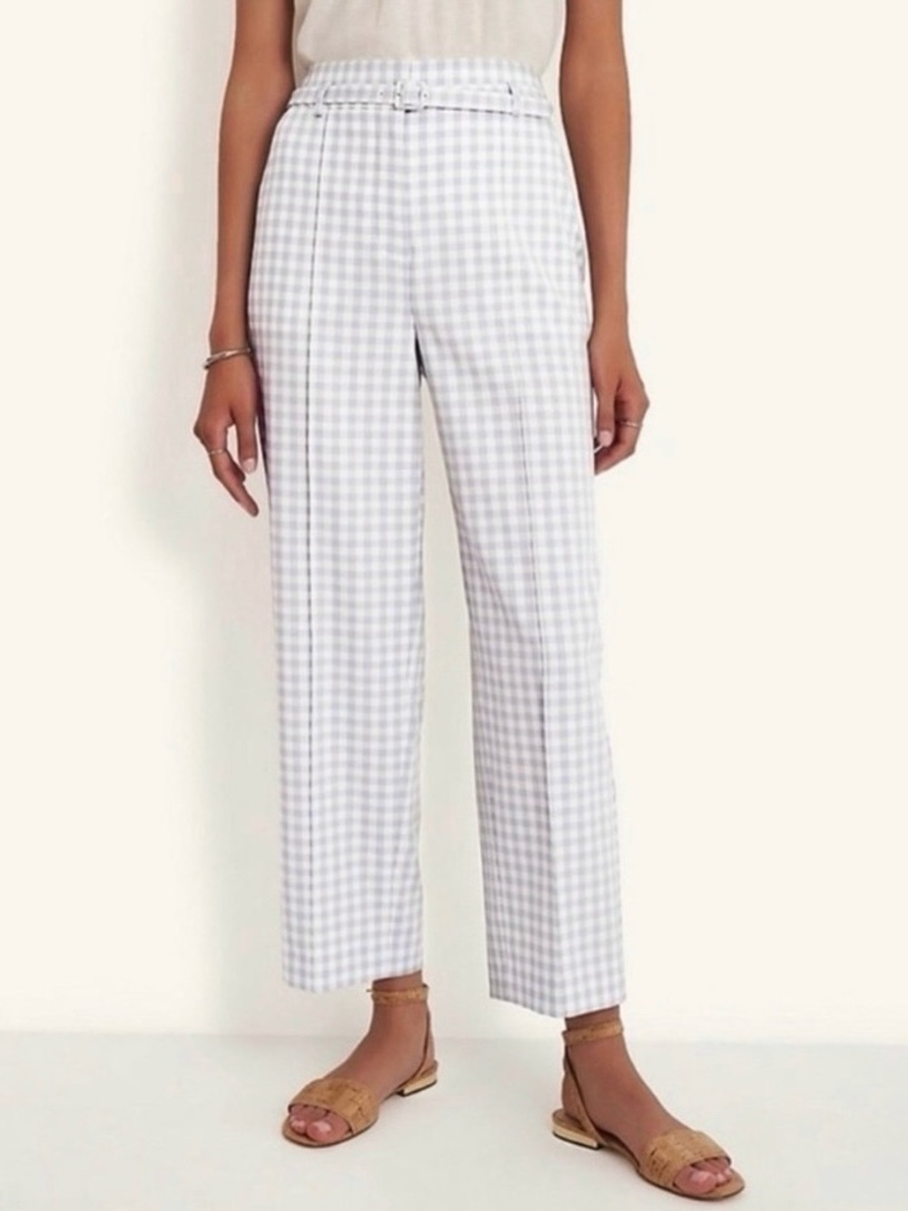 Ann Taylor Blue & White Belted Gingham Pants